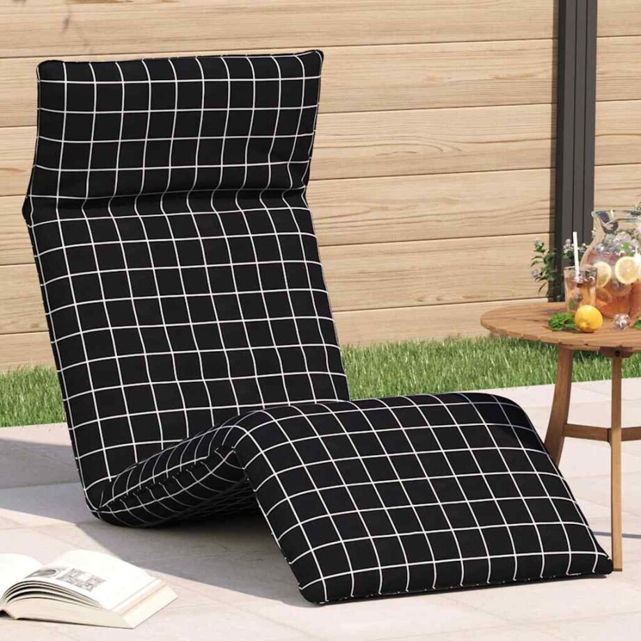 vidaXL Opvouwbare ligstoel Zwart Geruit Patroon 175x54x8,5 cm Oxford Stof afbeelding 1