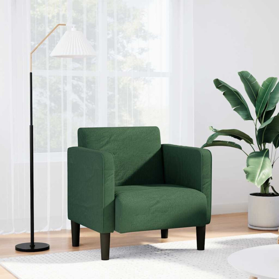 vidaXL Fauteuil met armleuningen 54 cm corduroy stof donkergroen afbeelding 1