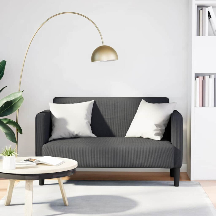 vidaXL Loveseat bank 109 cm corduroy stof donkergrijs afbeelding 1