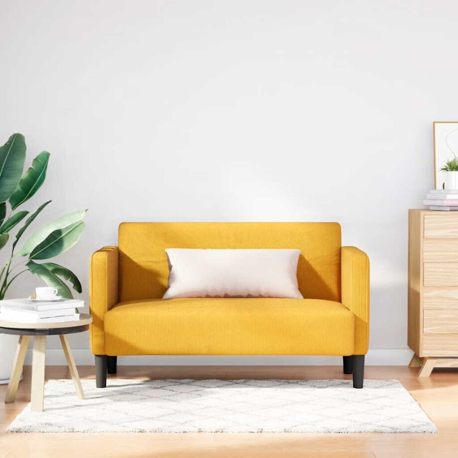 vidaXL Loveseat bank 109 cm corduroy stof lichtgeel afbeelding 1