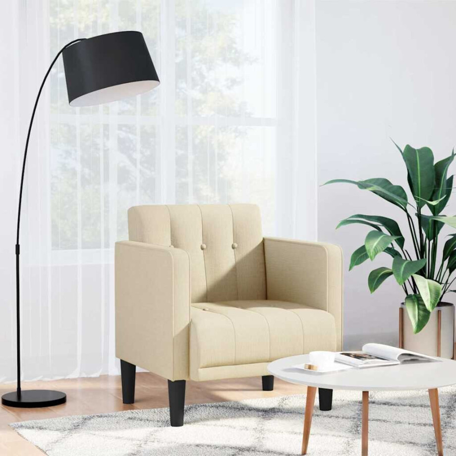 vidaXL Fauteuil met armleuningen Crème 53 cm Stof afbeelding 1