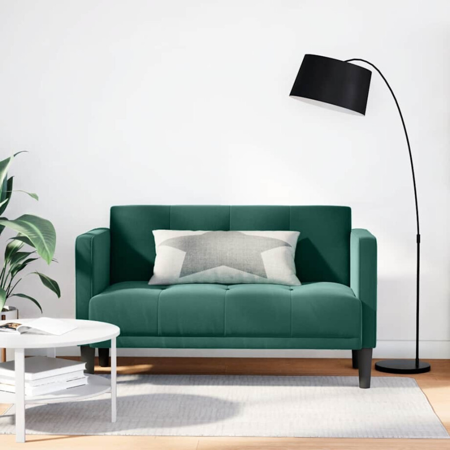 vidaXL Loveseat bank donkergroen 111 cm fluweel afbeelding 1