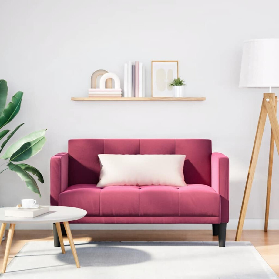 vidaXL Loveseat bank wijnrood 111 cm fluweel afbeelding 1