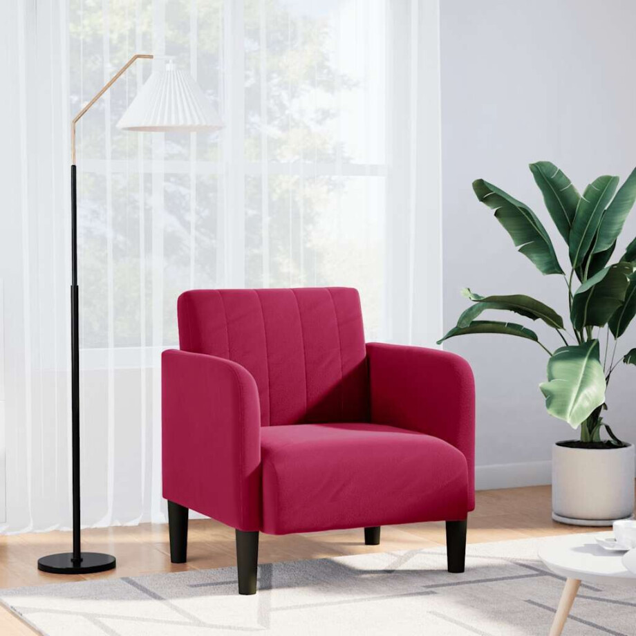 vidaXL Fauteuil met armleuningen 54 cm fluweelrood wijnrood vidaXL Fauteuil met armleuningen 54 cm fluweelrood wijnrood afbeelding 1