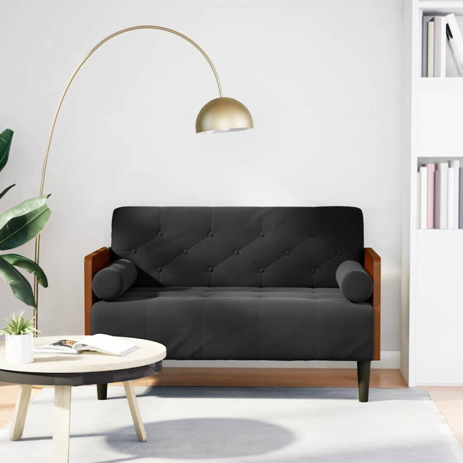 vidaXL Loveseat bank met bolsters zwart 110 cm fluweel afbeelding 1