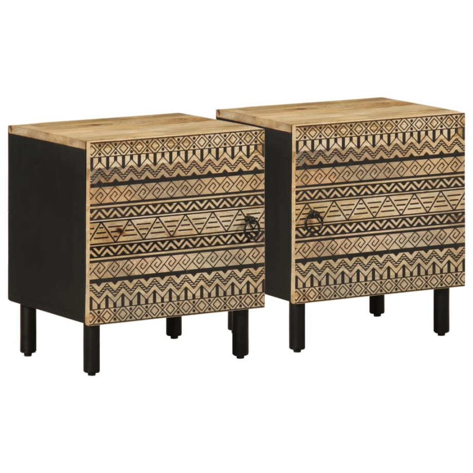 vidaXL Nachtkastjes 2 st 40x33,5x46 cm massief ruw mangohout zwart vidaXL Nachtkastjes 2 st 40x33,5x46 cm massief ruw mangohout zwart afbeelding 1