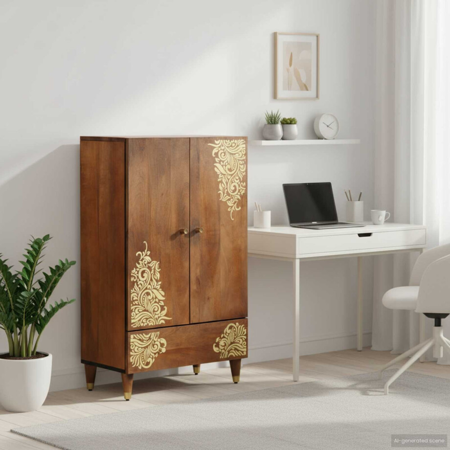 vidaXL Hoge kast met lade Bruin 60 x 33 x 100 cm Massief Mango Hout vidaXL Hoge kast met lade Bruin 60 x 33 x 100 cm Massief Mango Hout afbeelding 1