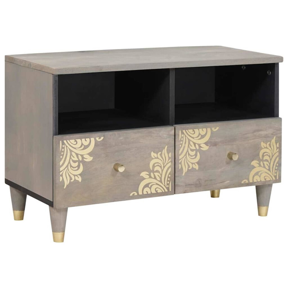 vidaXL TV-kast met lade Grijs 70 x 33 x 46 cm Massief Mango Hout vidaXL TV-kast met lade Grijs 70 x 33 x 46 cm Massief Mango Hout afbeelding 1