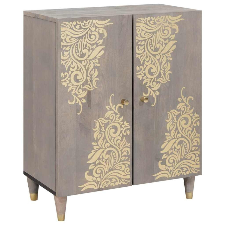 vidaXL Dressoir Grijs en Goud 60 x 33.5 x 75 cm Massief mangohout afbeelding 1