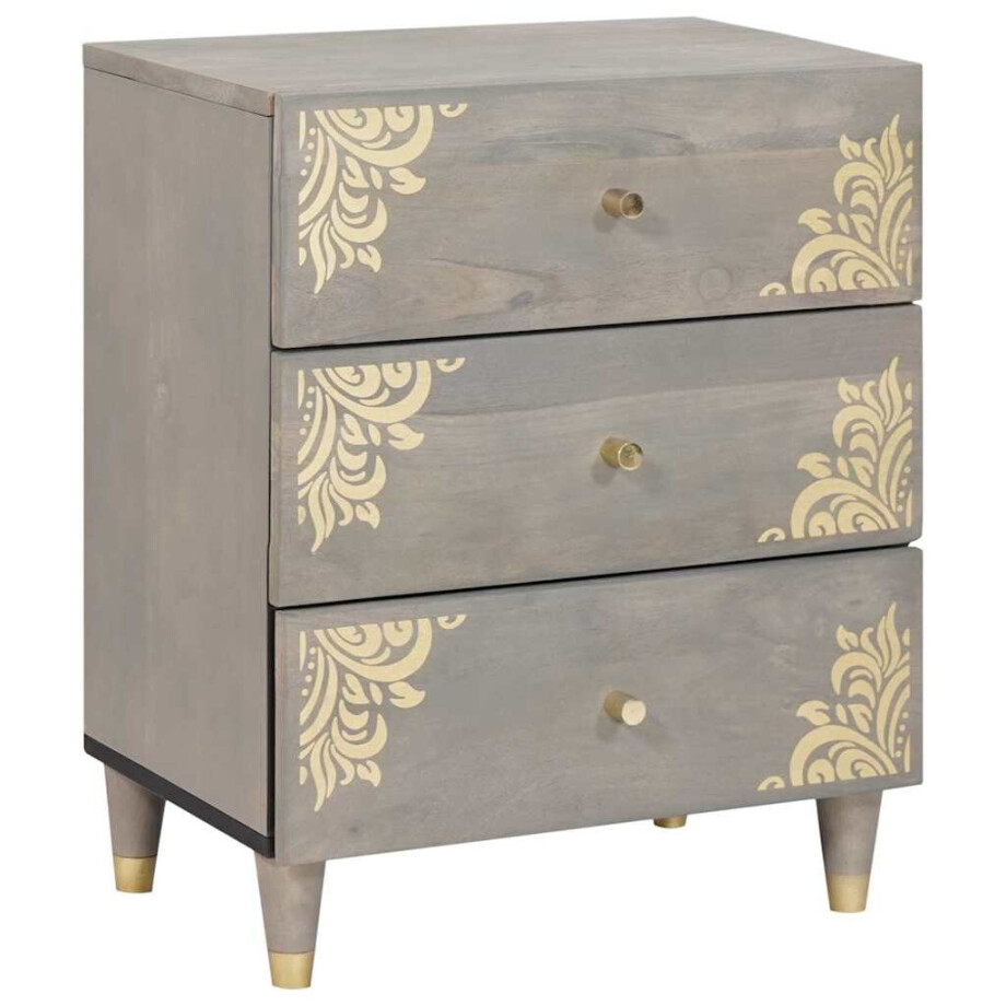 vidaXL Nachtkastje met lade Grijs 50 x 33 x 62 cm Massief Mango Hout afbeelding 1