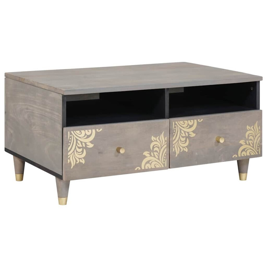 vidaXL Salontafel met lade Grijs 80 x 54 x 40 cm Massief Mango Hout afbeelding 1