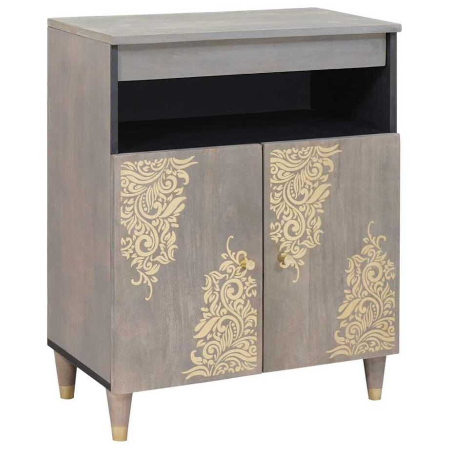 vidaXL Dressoir Grijs en Goud 60 x 33.5 x 75 cm Massief mangohout afbeelding 1