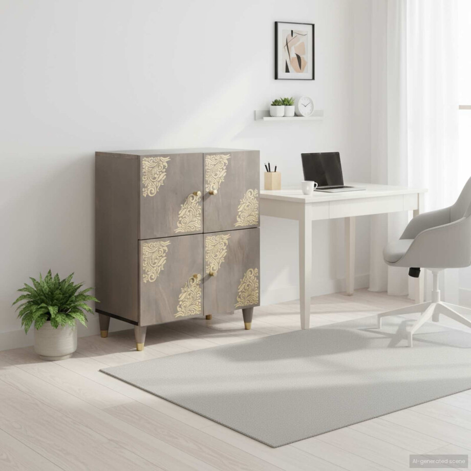 vidaXL Dressoir Grijs en Goud 60 x 33 x 75 cm Massief Mango Hout vidaXL Dressoir Grijs en Goud 60 x 33 x 75 cm Massief Mango Hout afbeelding 1