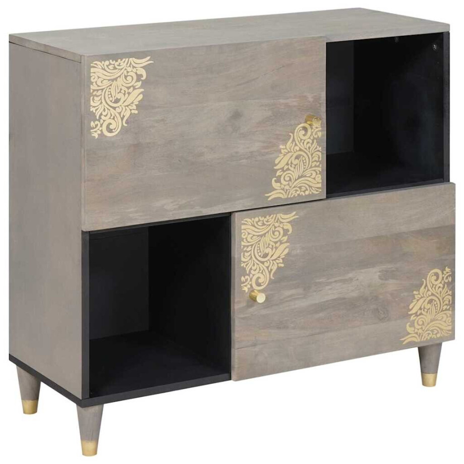 vidaXL Dressoir Grijs en Goud 80 x 33 x 75 cm Massief Mango Hout vidaXL Dressoir Grijs en Goud 80 x 33 x 75 cm Massief Mango Hout afbeelding 1