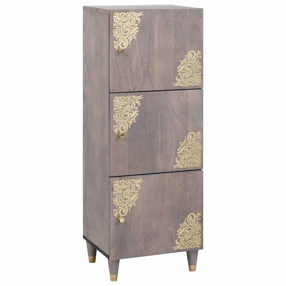 vidaXL Hoge kast Grijs en Goud 40 x 33 x 110 cm Massief Mango Hout afbeelding 1