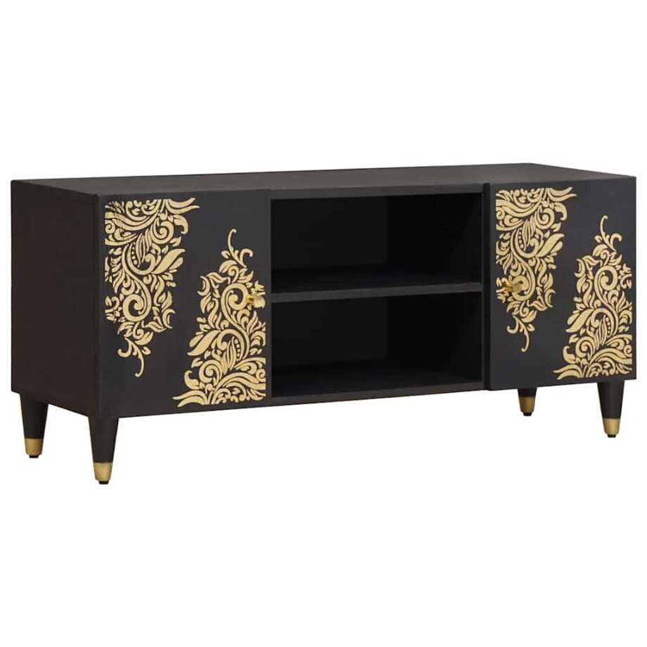 vidaXL TV-kast met plank Zwart 105 x 33 x 46 cm Massief Mango Hout vidaXL TV-kast met plank Zwart 105 x 33 x 46 cm Massief Mango Hout afbeelding 1