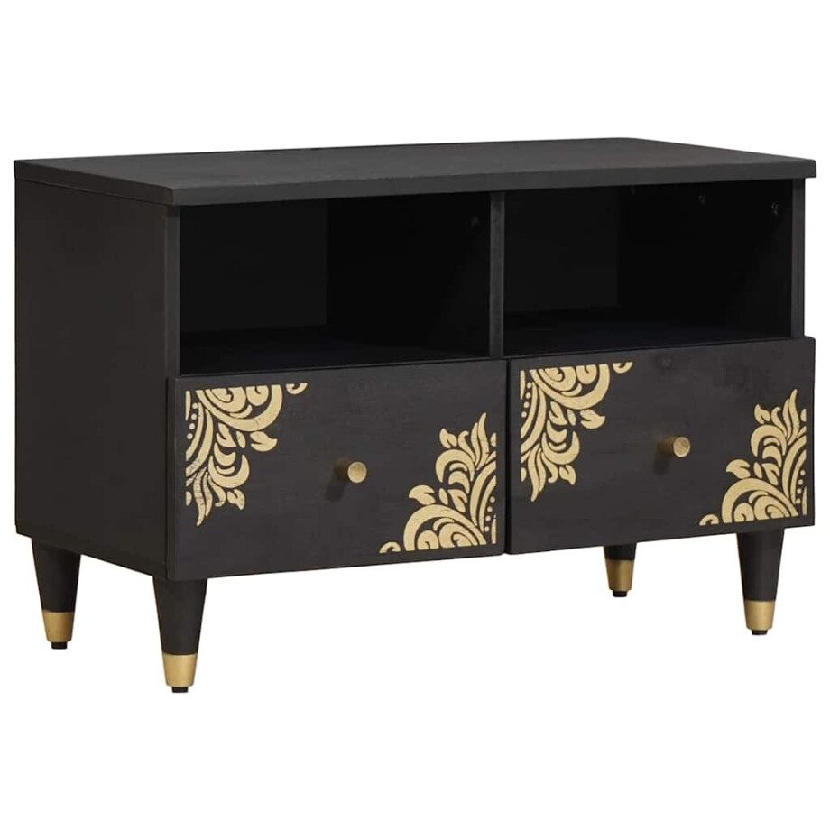 vidaXL TV-kast met lade Zwart 70 x 33 x 46 cm Massief Mango Hout vidaXL TV-kast met lade Zwart 70 x 33 x 46 cm Massief Mango Hout afbeelding 1