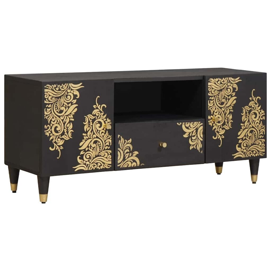 vidaXL TV-kast met lade Zwart 105 x 33 x 46 cm Massief Mango Hout vidaXL TV-kast met lade Zwart 105 x 33 x 46 cm Massief Mango Hout afbeelding 1