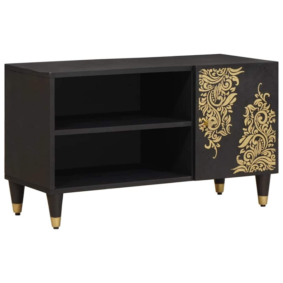 vidaXL TV-kast met plank Zwart 80 x 33 x 46 cm Massief Mango Hout vidaXL TV-kast met plank Zwart 80 x 33 x 46 cm Massief Mango Hout afbeelding 1