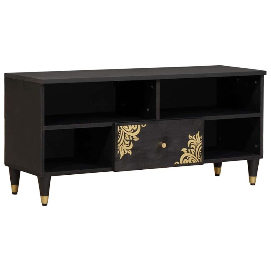 vidaXL TV-kast met lade Zwart 100 x 33 x 46 cm Massief Mango Hout vidaXL TV-kast met lade Zwart 100 x 33 x 46 cm Massief Mango Hout afbeelding 1