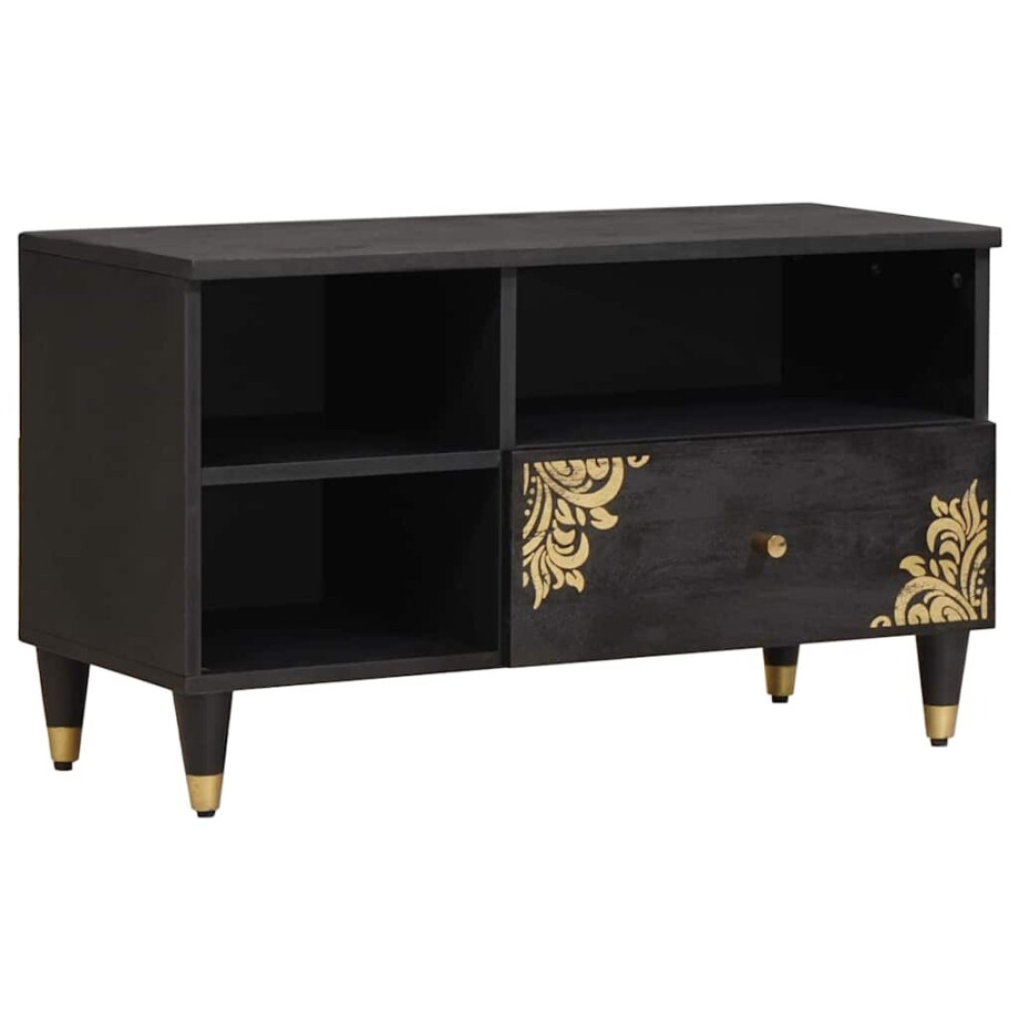 vidaXL TV-kast met lade Zwart 80 x 33 x 46 cm Massief Mango Hout vidaXL TV-kast met lade Zwart 80 x 33 x 46 cm Massief Mango Hout afbeelding 1