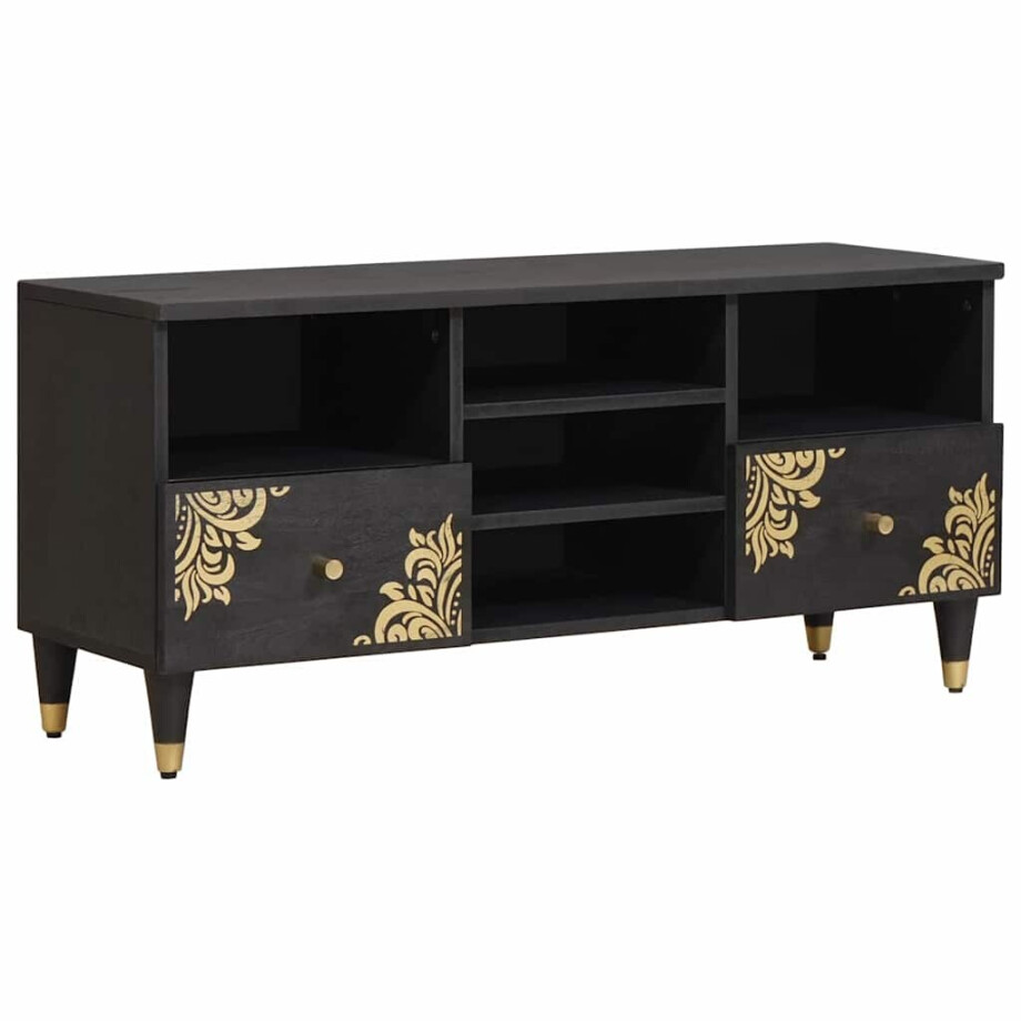 vidaXL TV-kast met lade Zwart 100 x 33 x 46 cm Massief Mango Hout vidaXL TV-kast met lade Zwart 100 x 33 x 46 cm Massief Mango Hout afbeelding 1