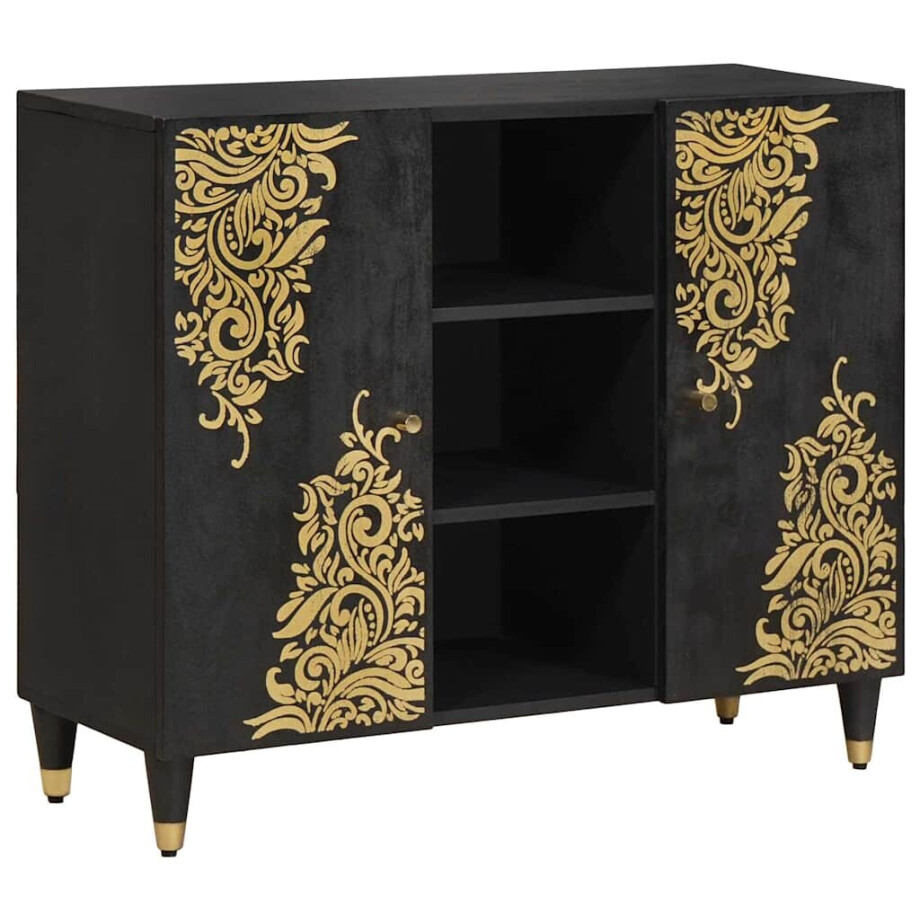 vidaXL Dressoir met plank Zwart 90 x 33 x 75 cm Massief Mango Hout afbeelding 1