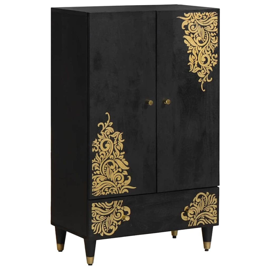 vidaXL Hoge kast met lade Zwart 60 x 33 x 100 cm Massief Mango Hout vidaXL Hoge kast met lade Zwart 60 x 33 x 100 cm Massief Mango Hout afbeelding 1