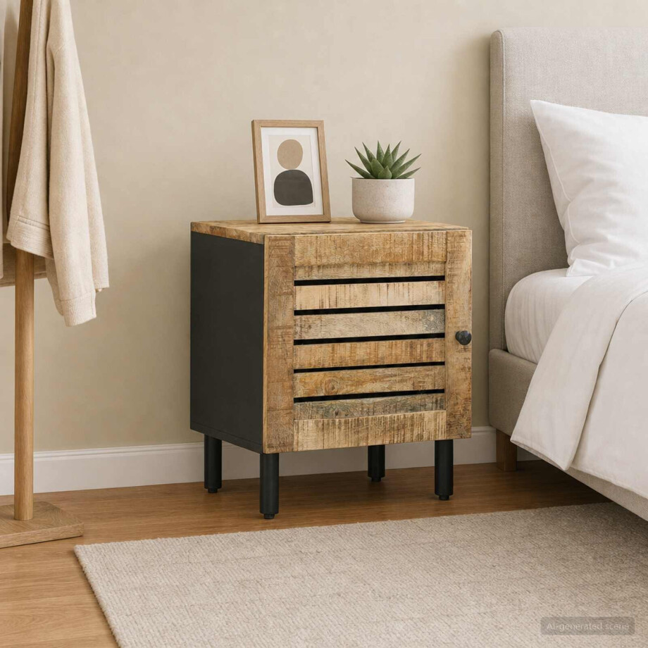 vidaXL Nachtkastje Naturel 40 x 33 x 46 cm Massief Mango Hout afbeelding 1