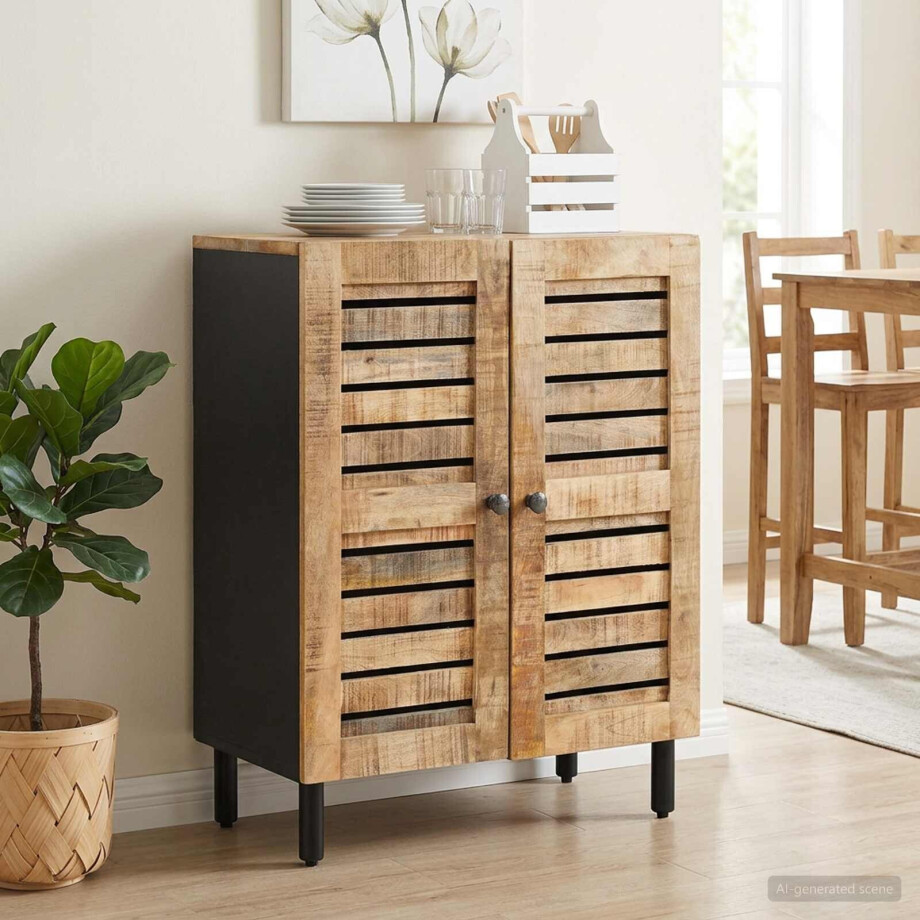 vidaXL Opslagkasten 60 x 33 x 75 cm Massief Mango Hout Naturel afbeelding 1