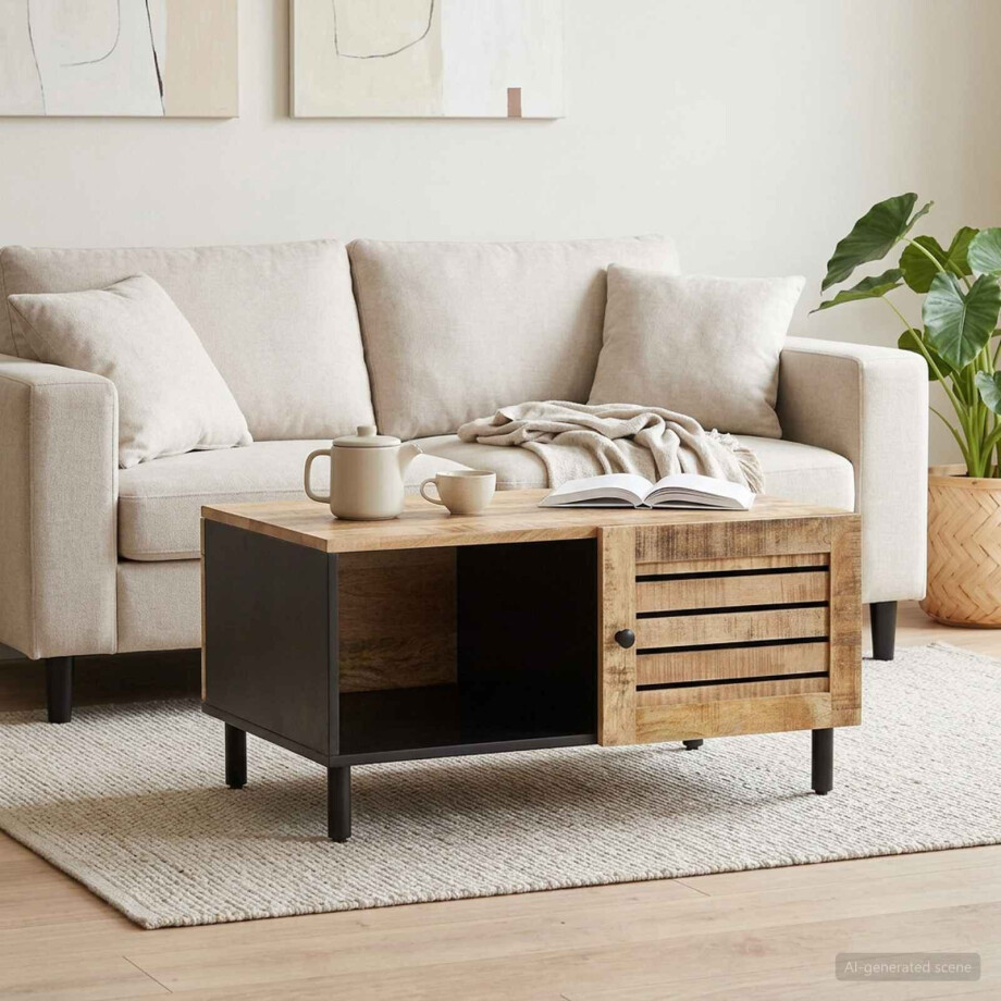vidaXL Salontafel Naturel 80 x 50 x 40 cm Massief Mango Hout afbeelding 1