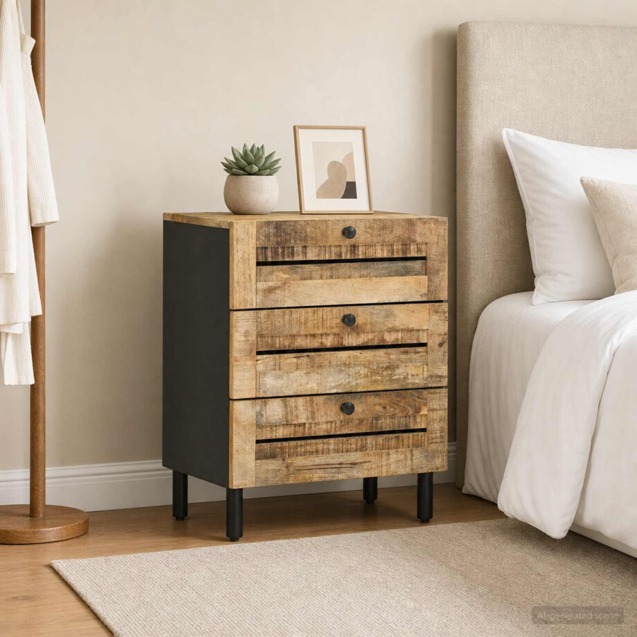 vidaXL Nachtkastje Naturel 50 x 33 x 62 cm Massief Mango Hout afbeelding 1