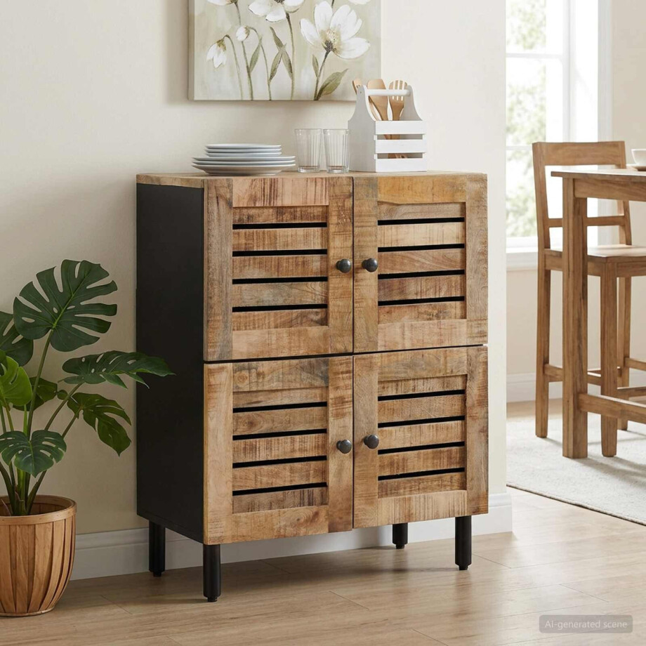 vidaXL Opslagkasten Naturel 60 x 33 x 75 cm Massief Mango Hout afbeelding 1