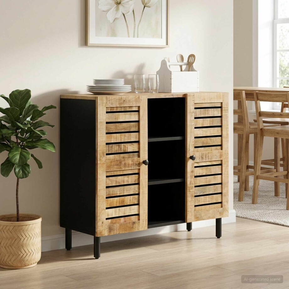 vidaXL Opslagkasten Naturel 90 x 33 x 75 cm Massief Mango Hout afbeelding 1