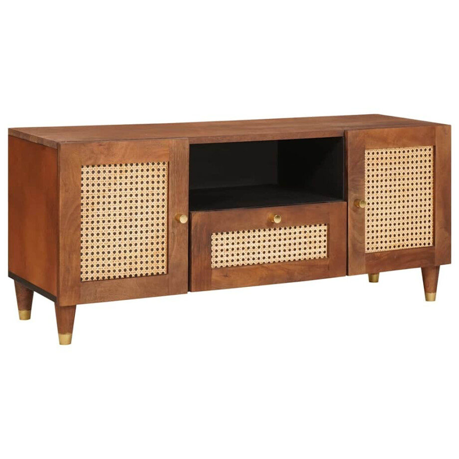 vidaXL TV-kast met lade Bruin 105 x 33,5 x 46 cm Massief Mango Hout vidaXL TV-kast met lade Bruin 105 x 33,5 x 46 cm Massief Mango Hout afbeelding 1