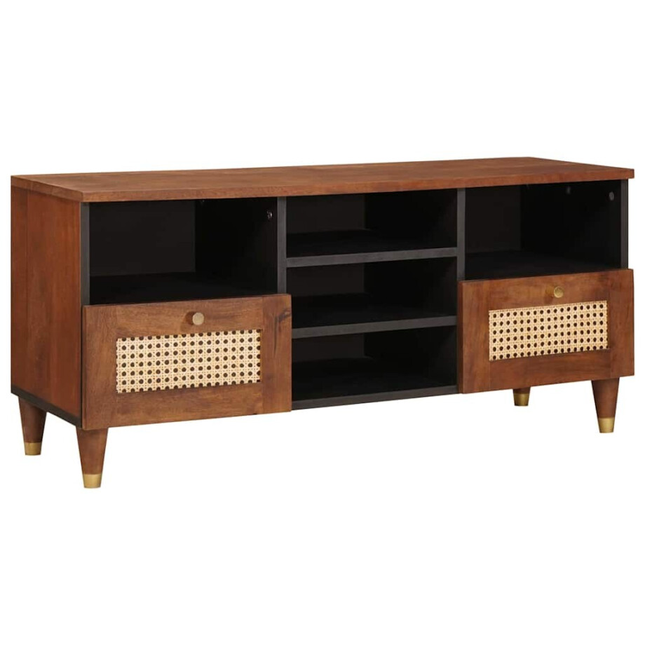 vidaXL TV-kast met lade Bruin 100 x 33,5 x 46 cm Massief Mango Hout vidaXL TV-kast met lade Bruin 100 x 33,5 x 46 cm Massief Mango Hout afbeelding 1
