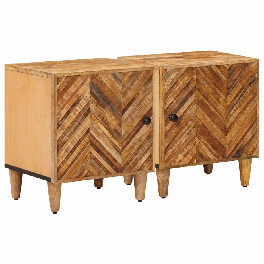 vidaXL Nachtkastje 2 pcs Bruin 40 x 33,5 x 46 cm Massief Mango Hout afbeelding 1