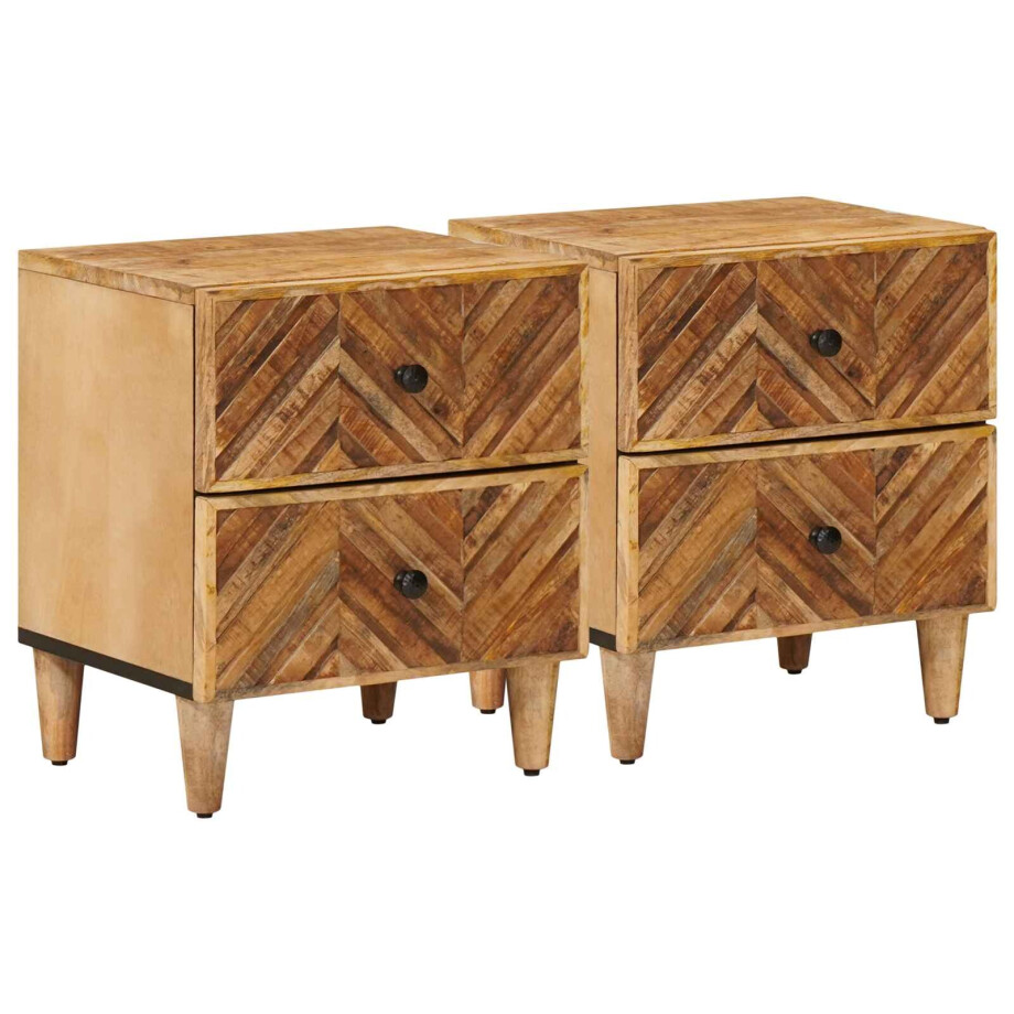 vidaXL Nachtkastje 2 pcs Bruin 40 x 33,5 x 46 cm Massief Mango Hout afbeelding 1