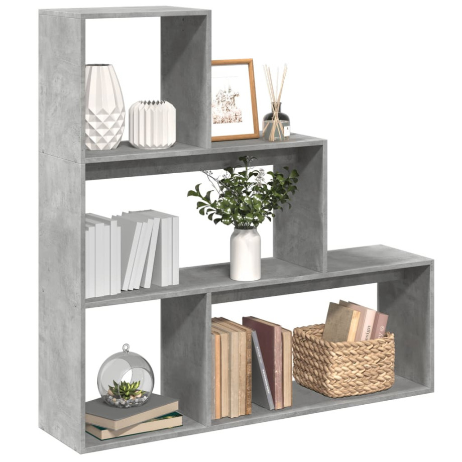 vidaXL Kamerscherm / boekenkast 3-laags 123x29x123 cm hout betongrijs afbeelding 1