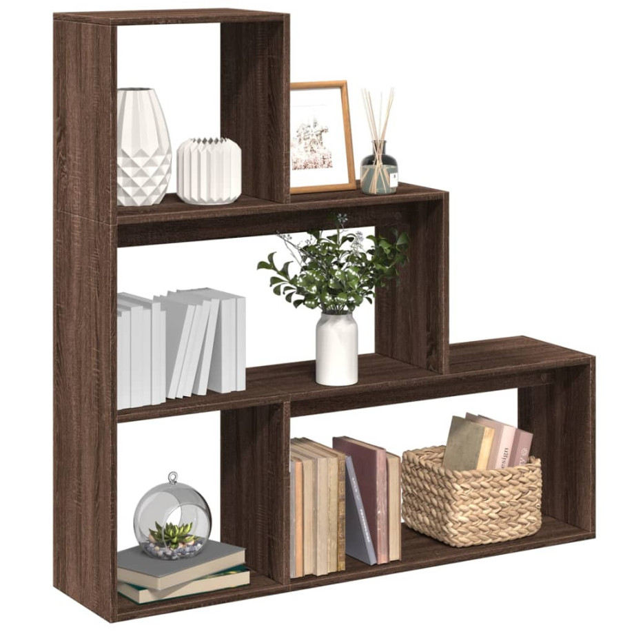 vidaXL Kamerscherm / boekenkast 3-laags 123x29x123 cm hout bruin eiken afbeelding 1