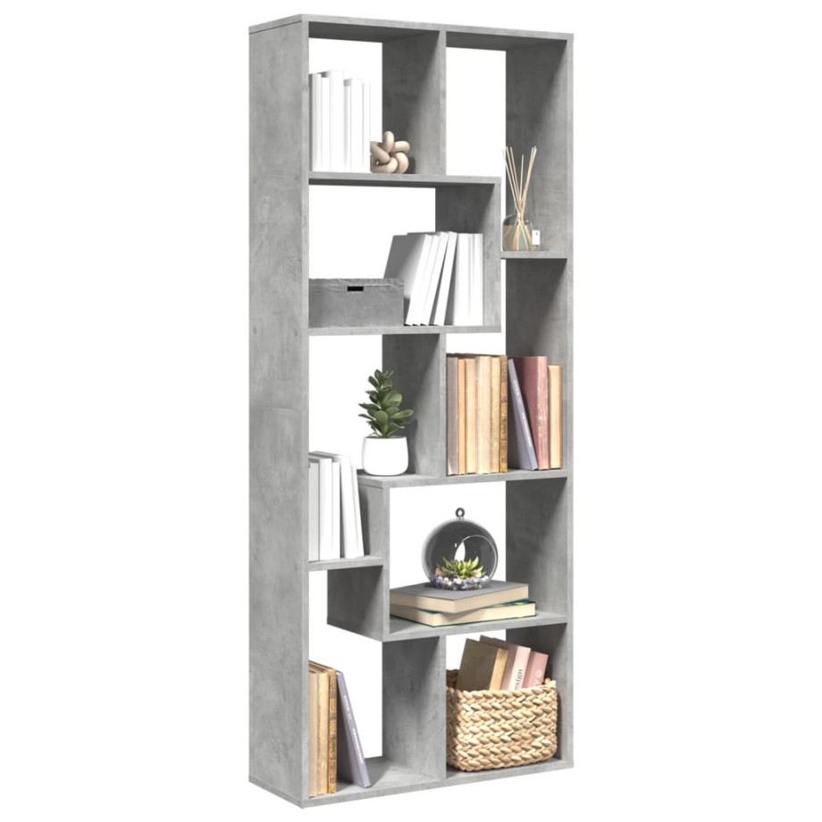 vidaXL Kamerscherm / boekenkast 67x25x161,5 cm bewerkt hout betongrijs afbeelding 1