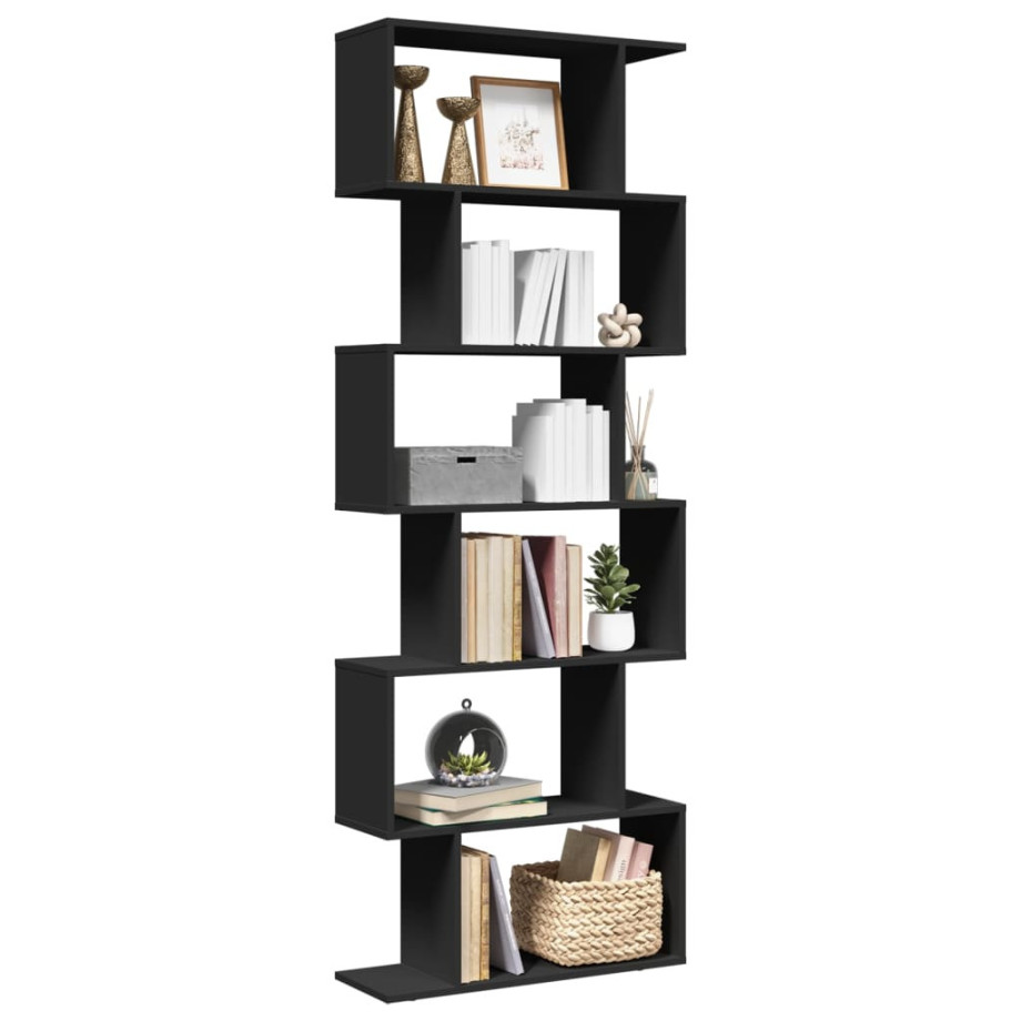 vidaXL Kamerscherm / boekenkast 6-laags 70x24x193 cm hout zwart afbeelding 1