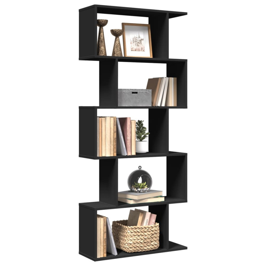 vidaXL Kamerscherm / boekenkast 5-laags 70x24x161 cm hout zwart afbeelding 1