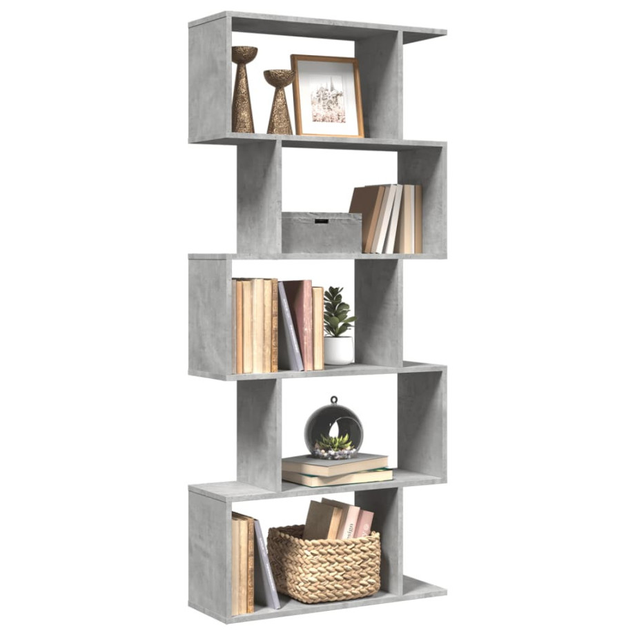 vidaXL Kamerscherm / boekenkast 5-laags 70x24x161 cm hout betongrijs afbeelding 1