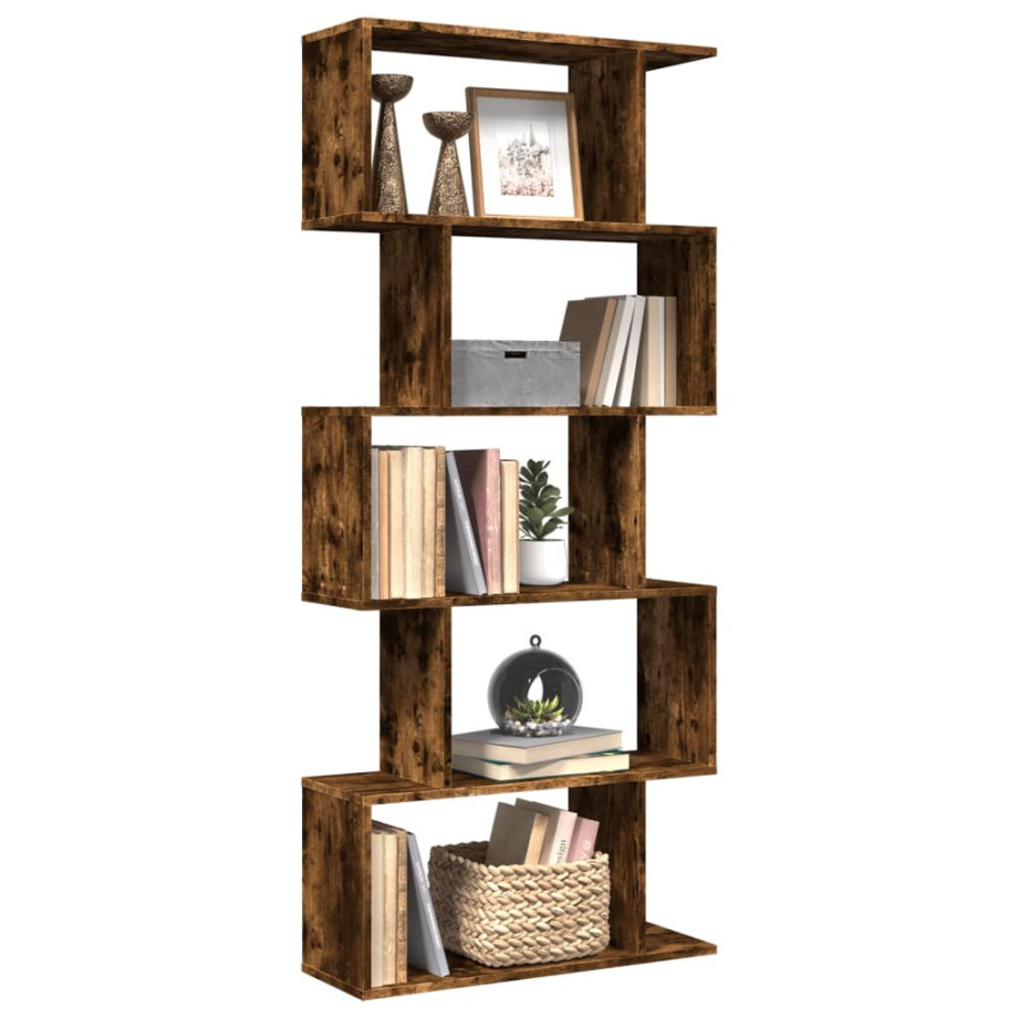 vidaXL Kamerscherm / boekenkast 5-laags 70x24x161 cm hout gerookt eik afbeelding 1