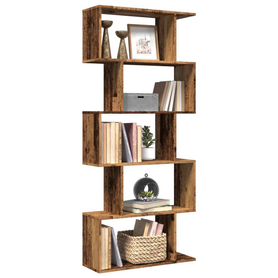 vidaXL Kamerscherm / boekenkast 5-laags 70x24x161 cm hout oud hout afbeelding 1