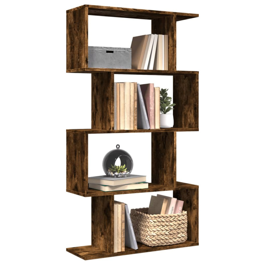 vidaXL Kamerscherm / boekenkast 4-laags 70x24x129 cm hout gerookt eik afbeelding 1