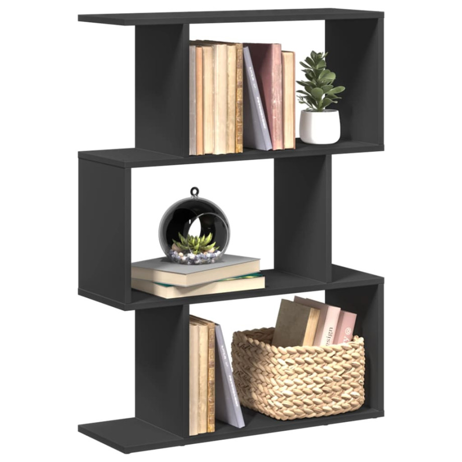 vidaXL Kamerscherm / boekenkast 3-laags 70x24x97 cm hout zwart afbeelding 1