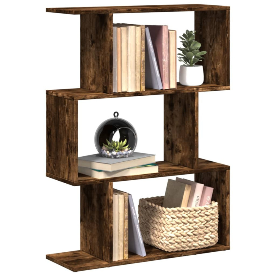 vidaXL Kamerscherm / boekenkast 3-laags 70x24x97 cm hout gerookt eik afbeelding 1
