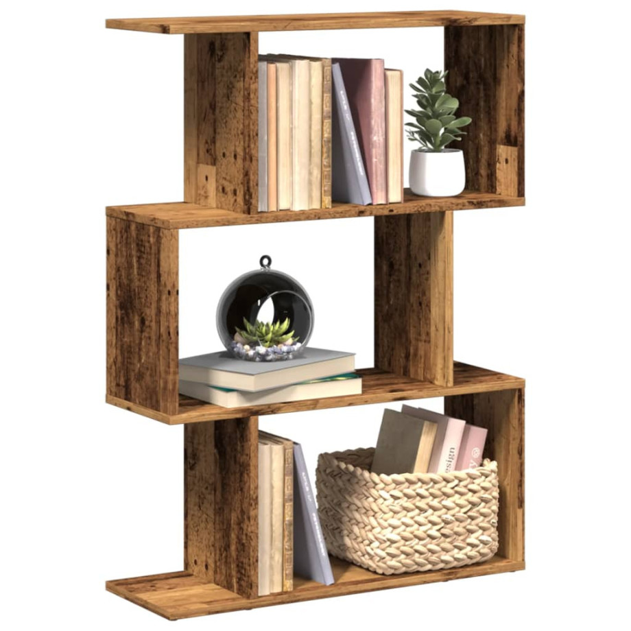 vidaXL Kamerscherm / boekenkast 3-laags 70x24x97 cm hout oud hout afbeelding 1